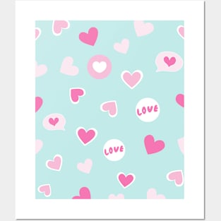 Love Valentines cute hearts in green background ,brafdesign Posters and Art
